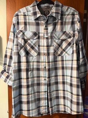 Wrangler ATG Plaid Shirt in Light Blue and Gray